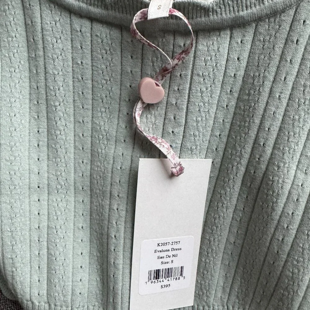 NWT LoveShackFancy Evaluna Stretch Pointelle Mini Dress size S in Eau De Nil - Picture 4 of 8